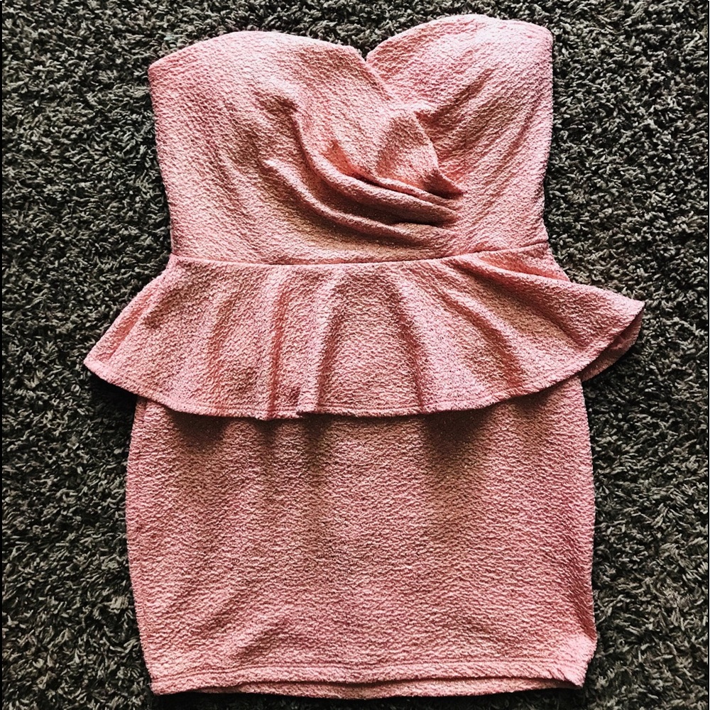 Rose Pink Peplum Strapless Dress